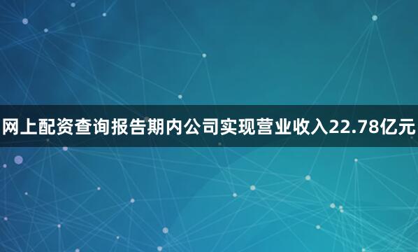 网上配资查询报告期内公司实现营业收入22.78亿元